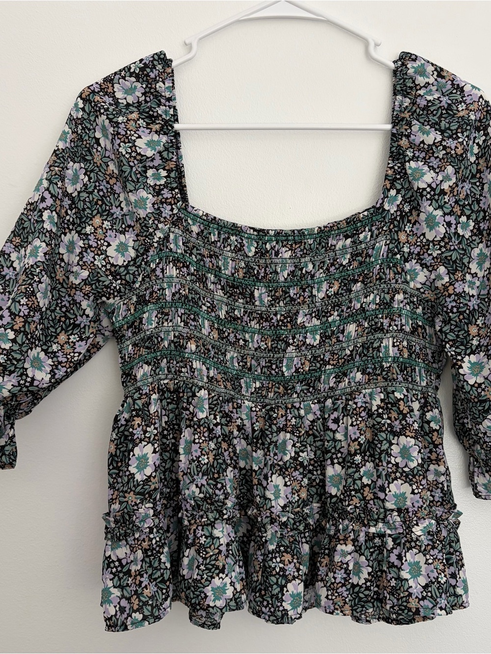American Eagle Floral Smocked Peplum Top
